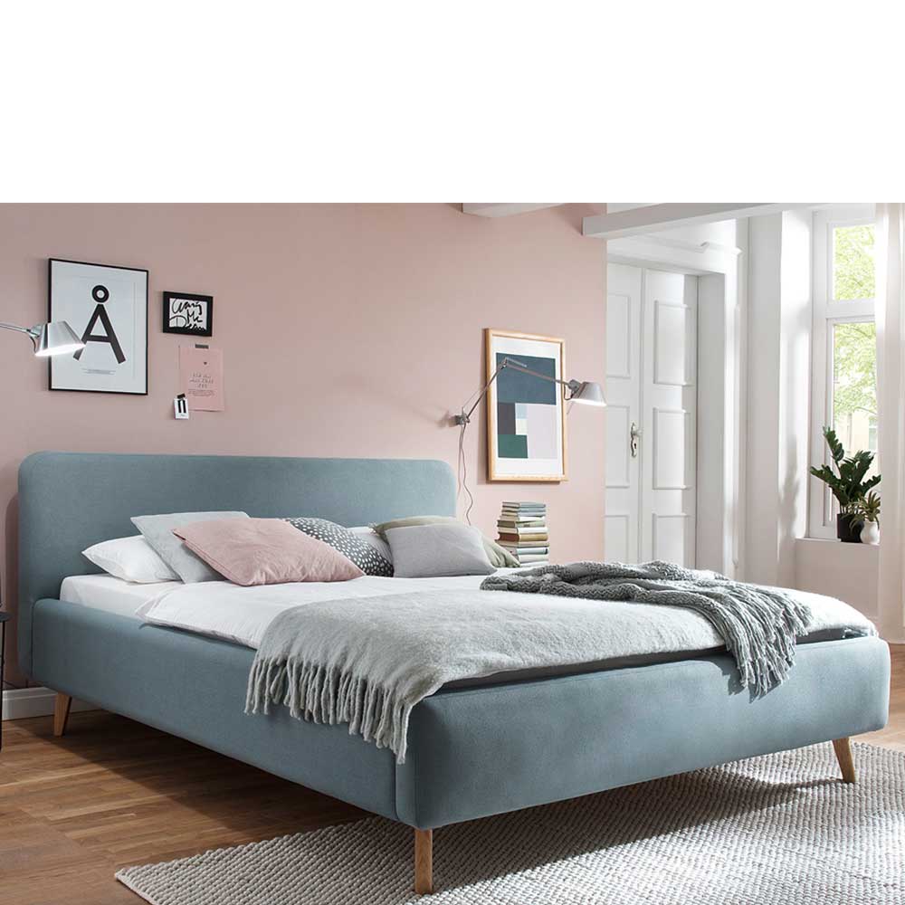 Homedreams Gepolstertes Bett in Hellblau Webstoff modern