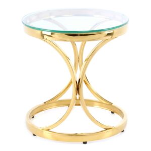 Doncosmo Glas Tisch mit runder Klarglasplatte Ringgestell in Goldfarben