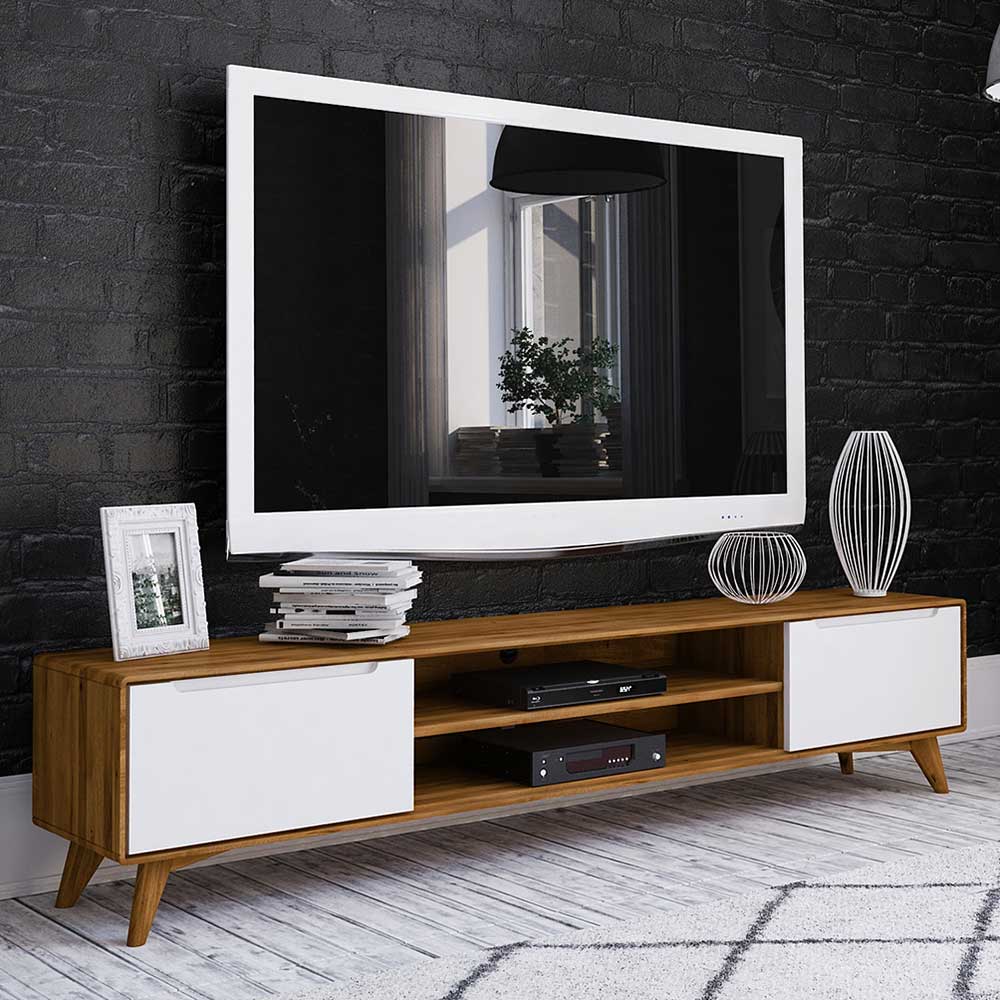 Basilicana TV Lowboard in Weiß und Wildeiche 220 cm breit