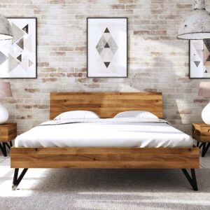 Basilicana Doppelbett aus Wildeiche Massivholz und Stahl Loft Design