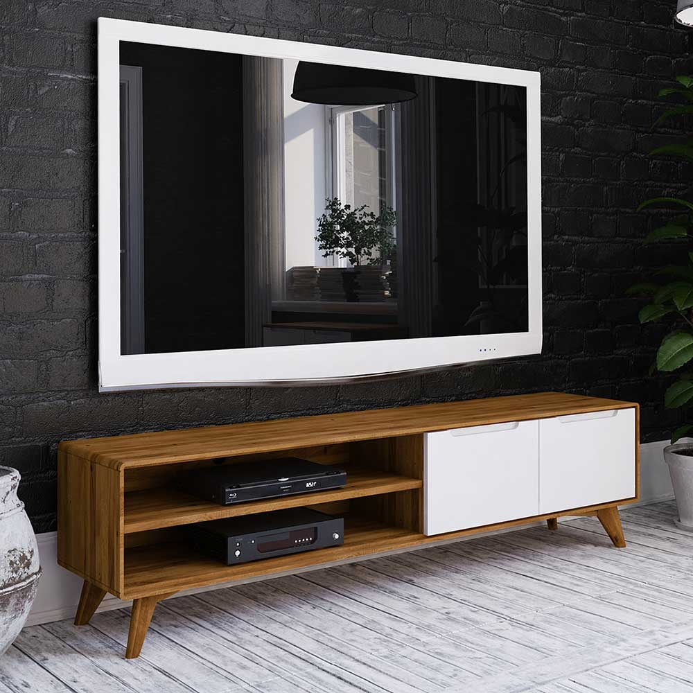 Basilicana TV Lowboard in Weiß und Wildeiche 180 cm breit