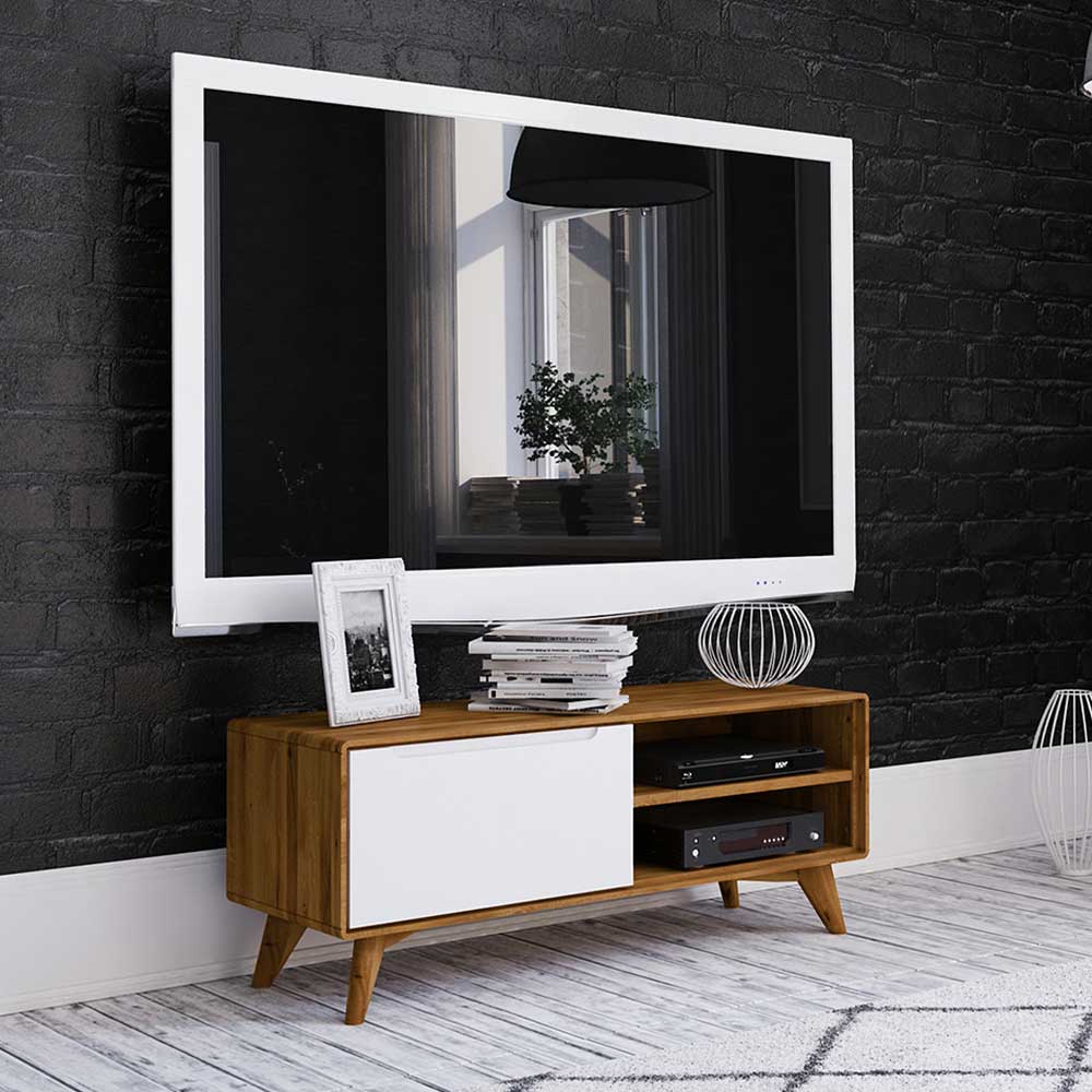 Basilicana Fernsehertisch in Weiß und Wildeiche 120 cm breit