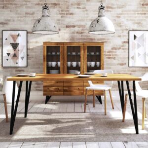 Basilicana Esstisch aus Wildeiche Massivholz und Stahl Loft Design