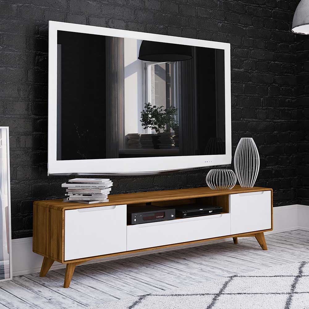 Basilicana TV Board in Weiß und Wildeiche 180 cm breit