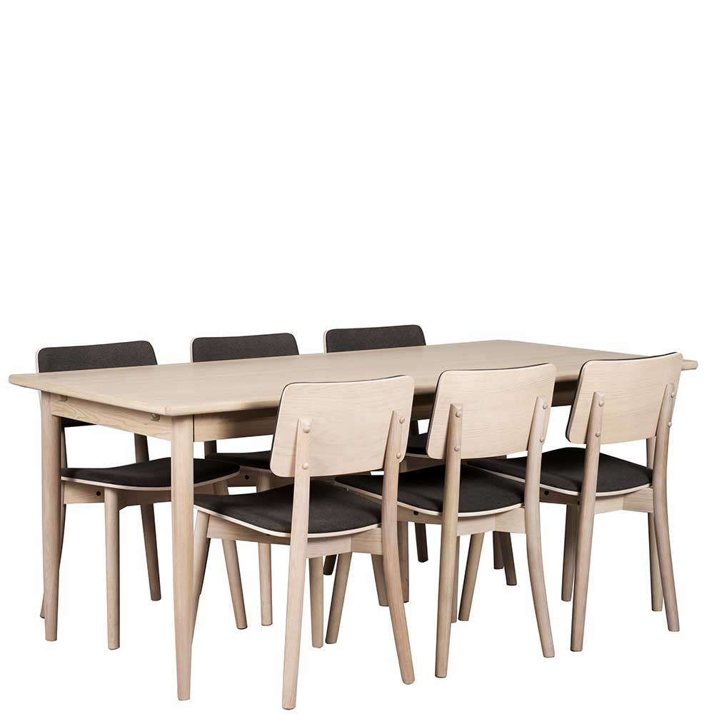 TopDesign Esszimmer Sitzgruppe aus Eiche White Wash massiv Skandi Design (siebenteilig)