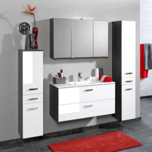 Star Möbel Badezimmer Set in Weiß Grau mit Spiegelschrank (vierteilig)