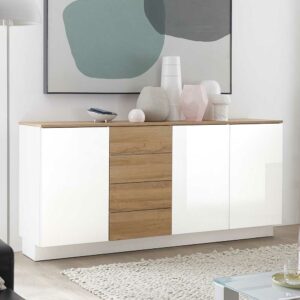 Brandolf Hochglanzsideboard in Weiß und Wildeiche Optik 85 cm hoch