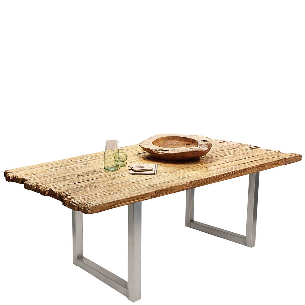 Möbel Exclusive Designer Tisch aus Teak Recyclingholz und Stahl 100 cm tief