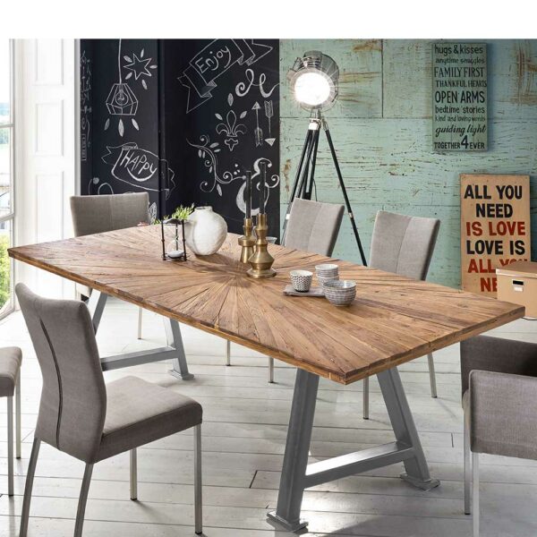 Möbel Exclusive Küchentisch aus Teak Recyclingholz und Stahl A Fußgestell