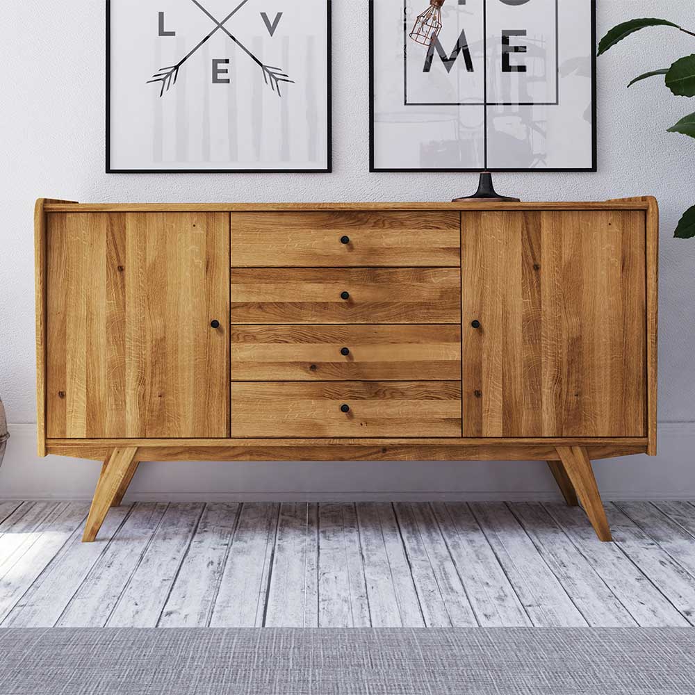 Basilicana Retro Sideboard aus Wildeiche Massivholz 160 cm breit