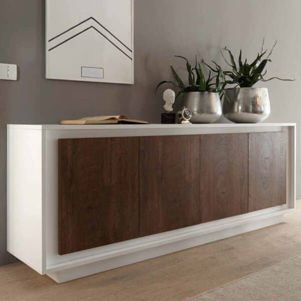 Homedreams Wohnzimmer Sideboard in Weiß Eiche Cognacfarben 80 cm hoch