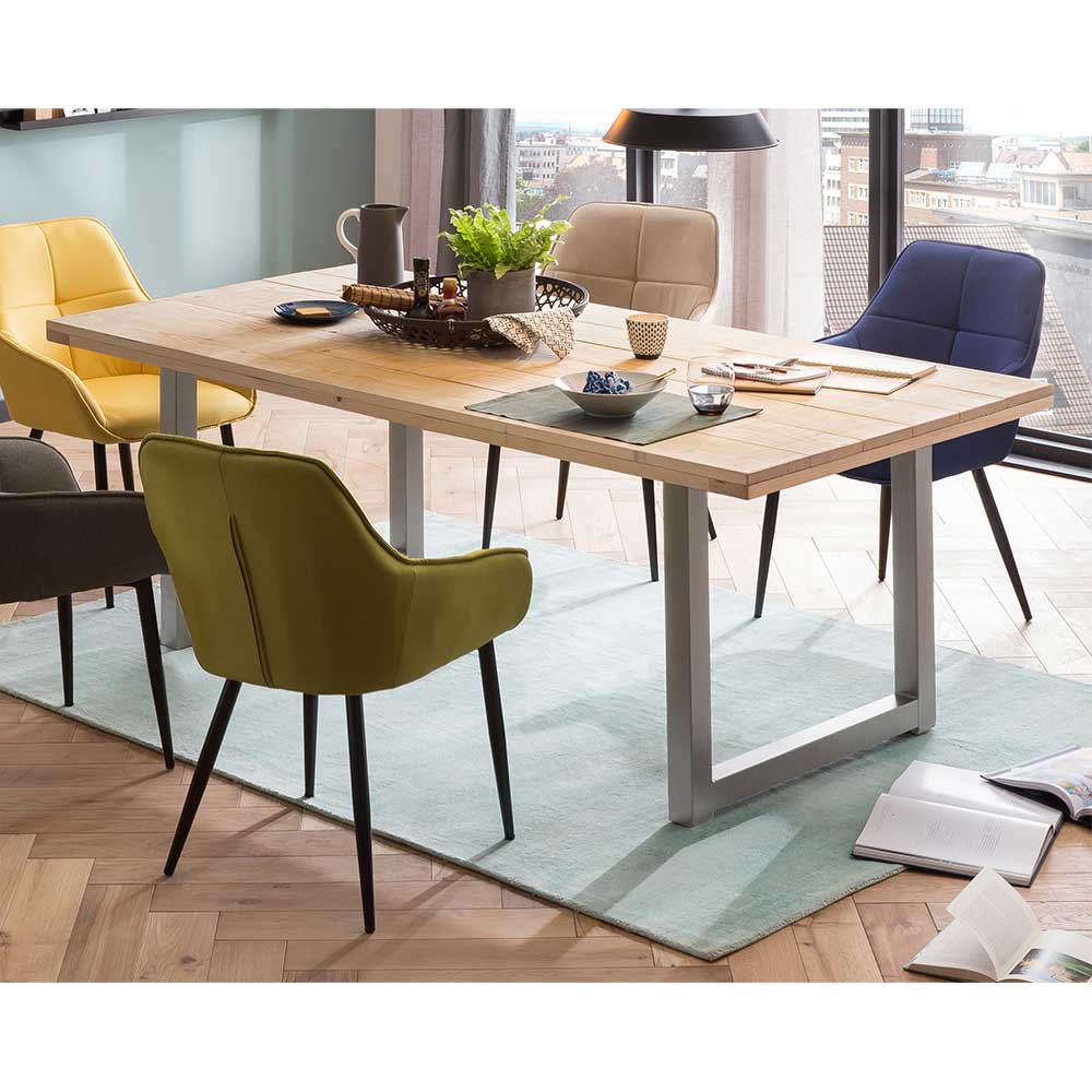 iMöbel Gerüstholz Tisch mit Metall Bügelgestell Antiksilber modernem Design