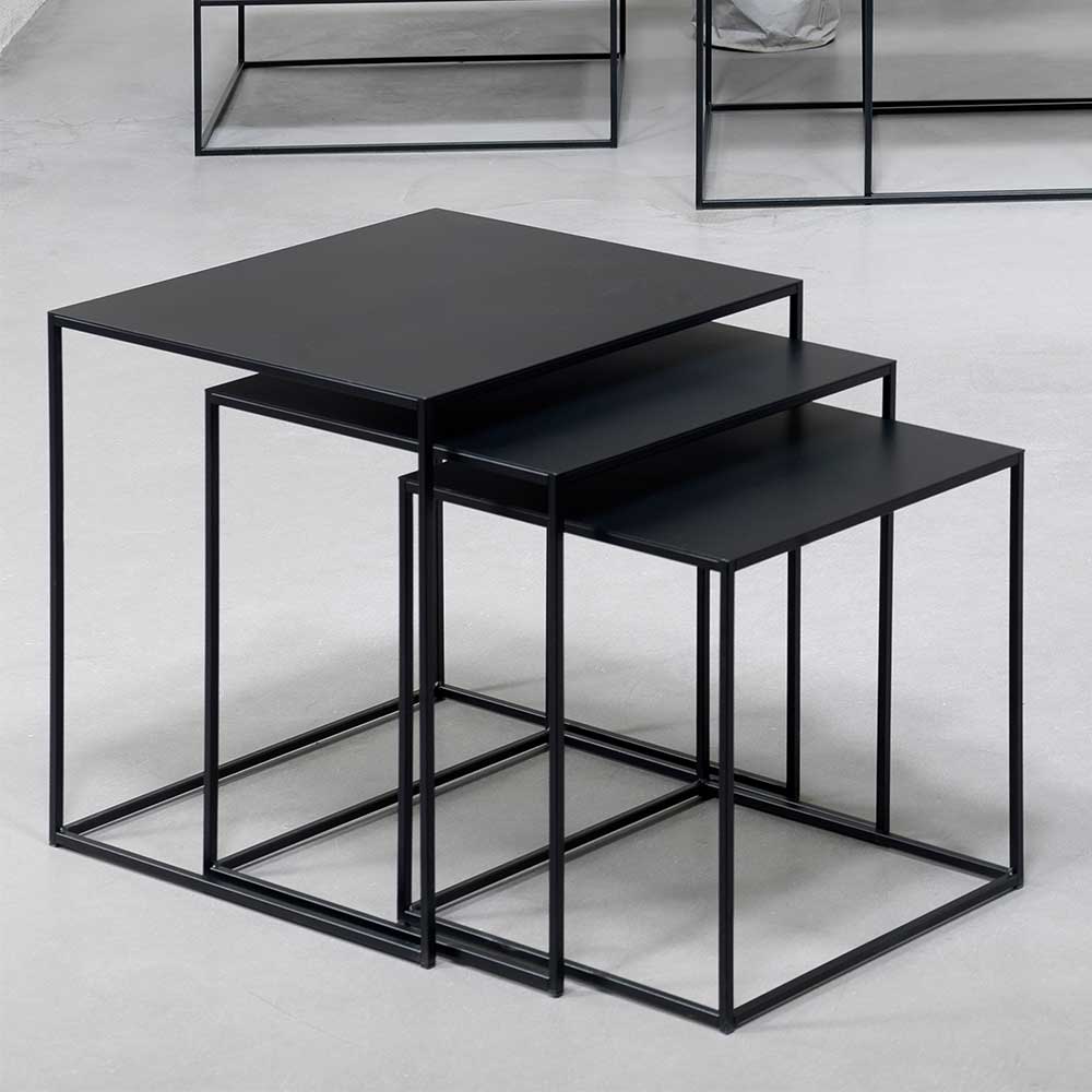 TopDesign Metall Beistelltische in Schwarz quadratischer Tischplatte (dreiteilig)