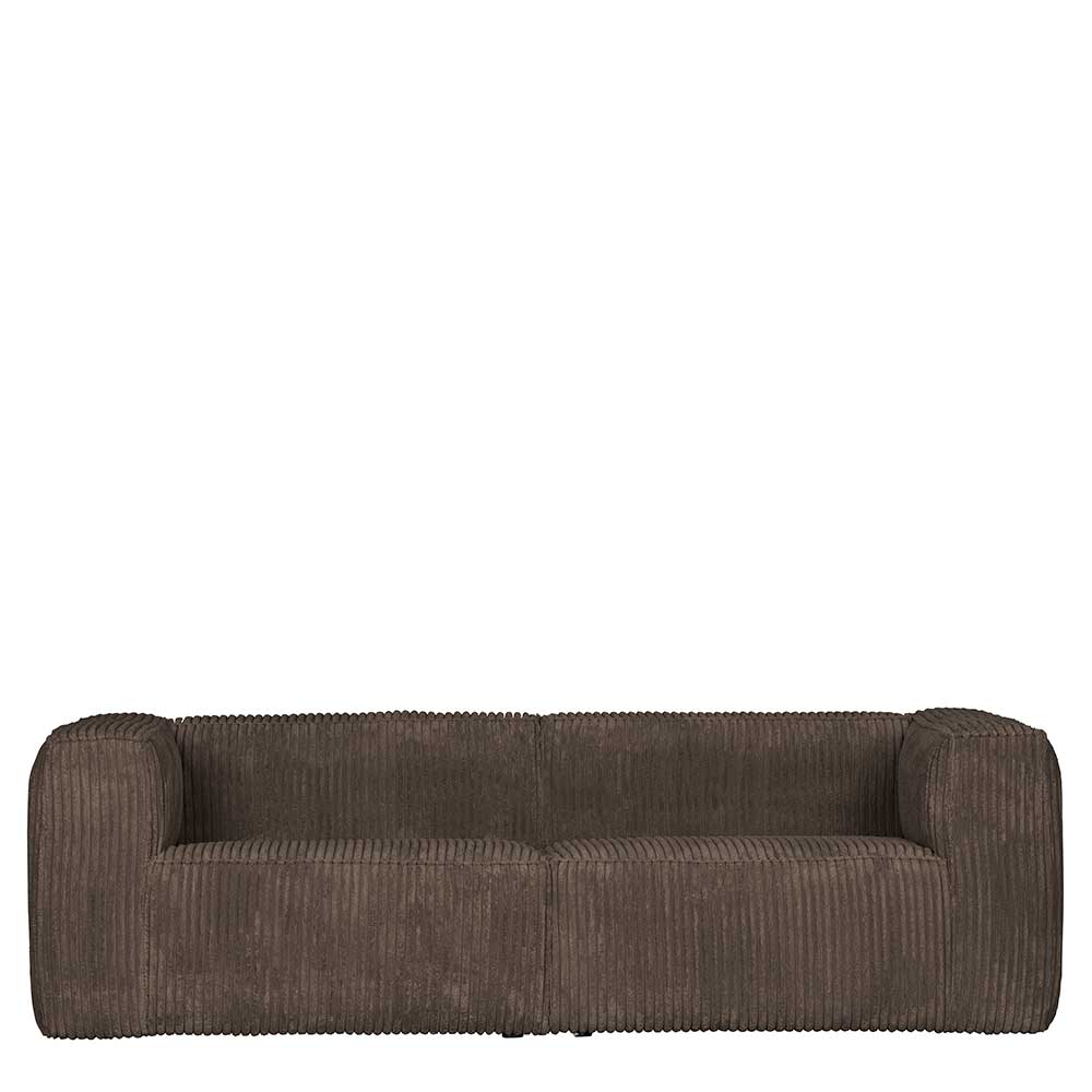 Basilicana Dreisitzer Sofa modern in Schlammfarben Breitcord Bezug
