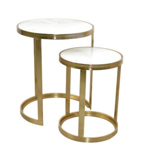 Möbel4Life Zweisatztisch in Goldfarben runden Marmorplatten (zweiteilig)