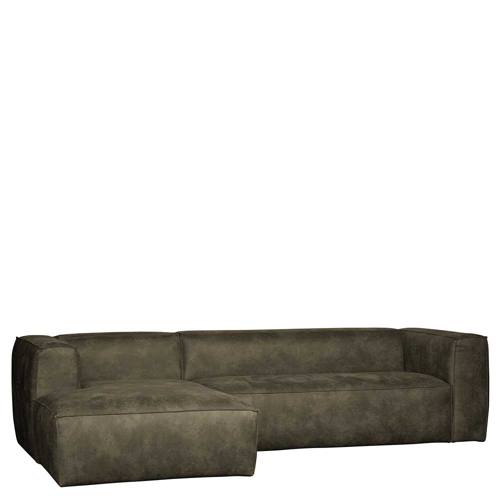 Basilicana Sofa Rundecke in Olivgrün Recyclingleder 305 cm breit