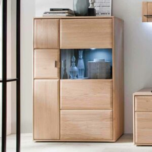 TopDesign Wohnzimmer Highboard aus Eiche Bianco Glas LED Beleuchtung