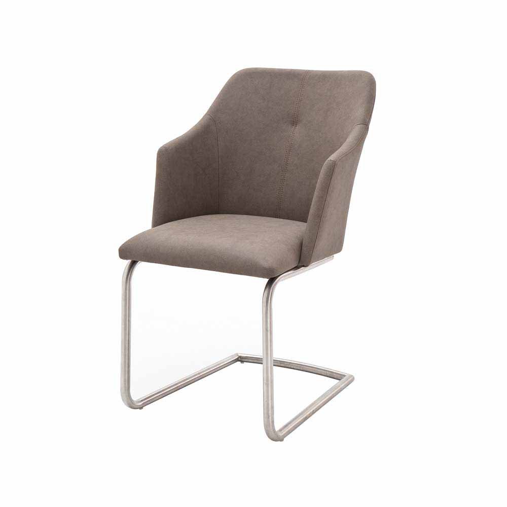 TopDesign Freischwinger Sessel in Taupe Edelstahl (2er Set)