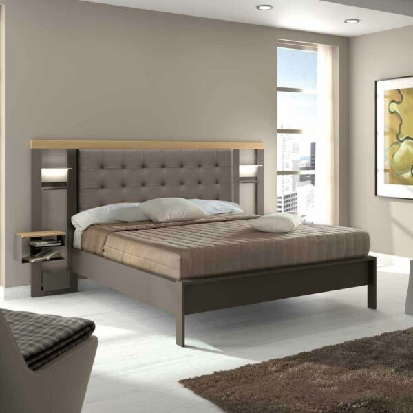 Violata Furniture Design Metallbett in Grau Braun Beleuchtung