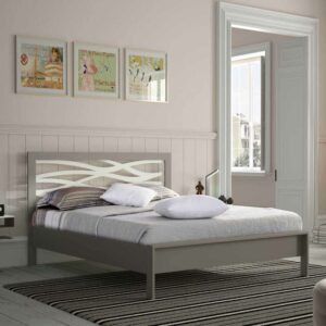 Violata Furniture Bett in Grau Metall mit Eichenholz
