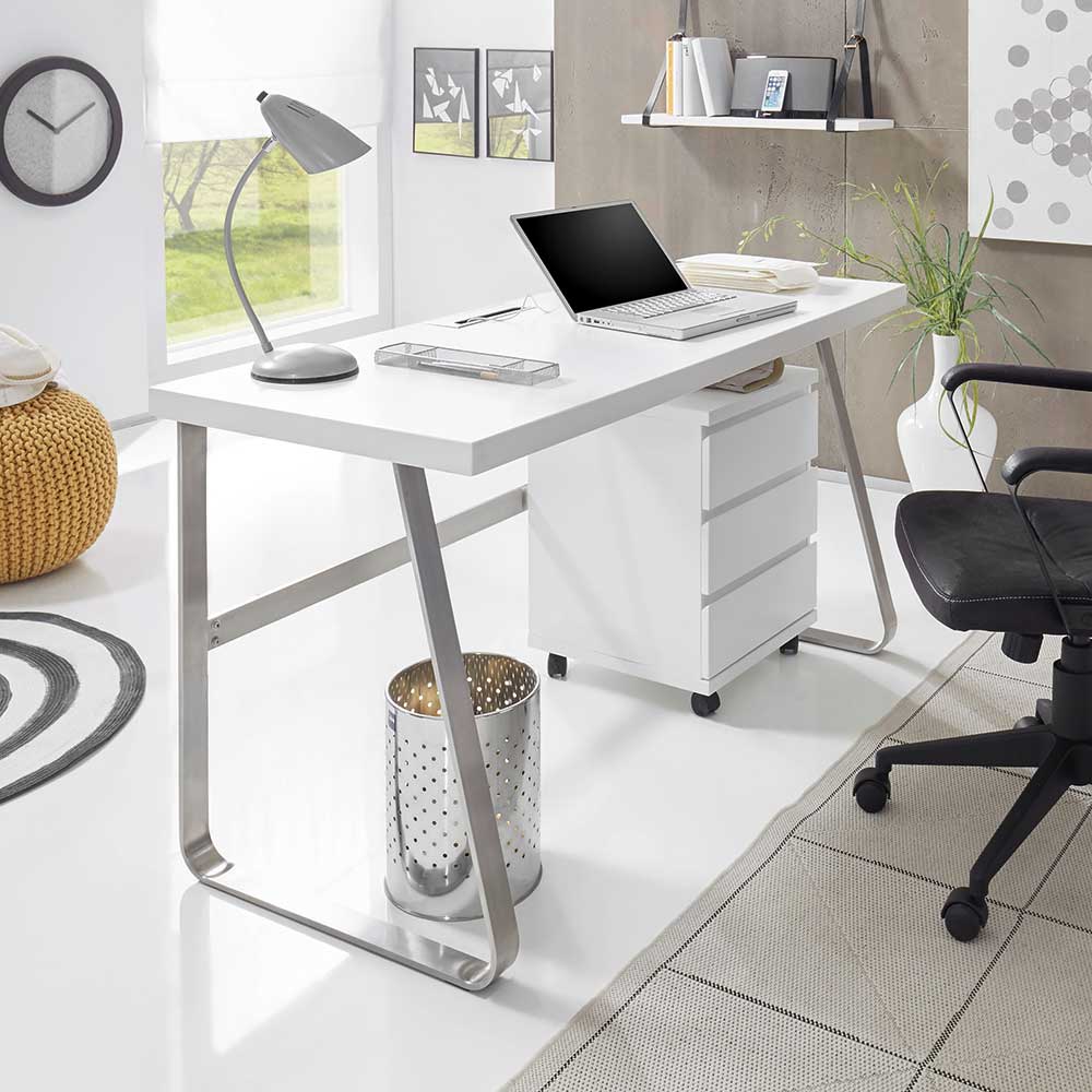 TopDesign Schreibtisch in Weiß mit Kabeldurchlass