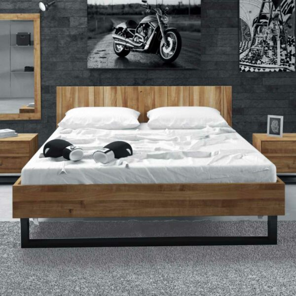 Basilicana Bett aus Wildeiche Massivholz Stahl