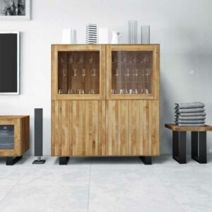 Basilicana Highboard aus Wildeiche Massivholz Glastüren