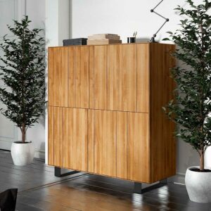 Basilicana Esszimmer Highboard aus Wildeiche Massivholz Stahl