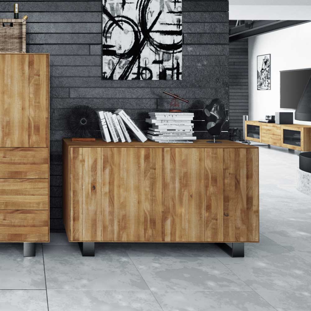 Basilicana Wohnzimmer Sideboard aus Wildeiche Massivholz Stahl