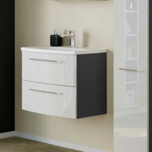 Star Möbel Waschbeckenunterschrank in Weiß Hochglanz und Dunkelgrau 60 cm breit