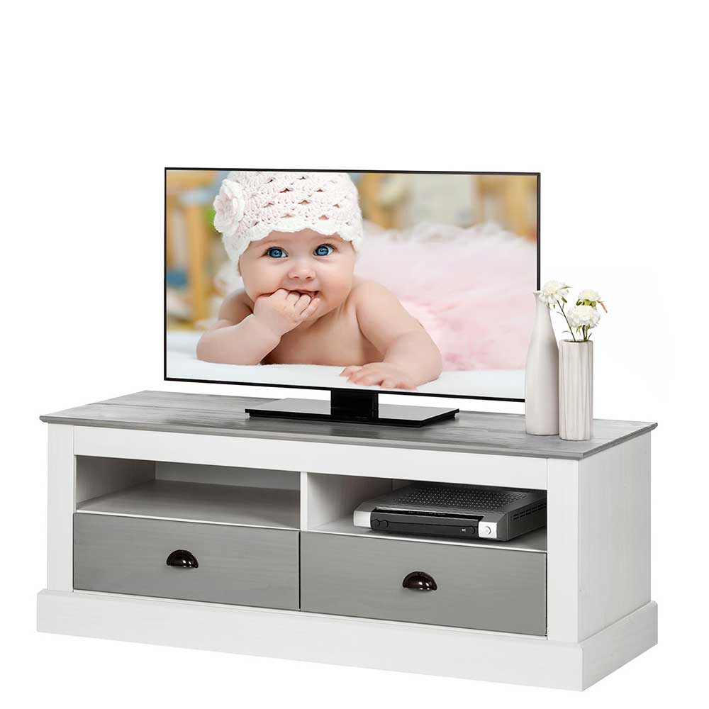 Möbel4Life Fernsehmöbel im Landhausstil Weiß und Grau massiv