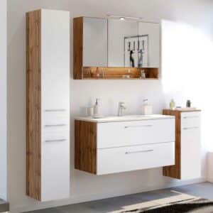 Star Möbel Design Möbel Set für Badezimmer Weiß und Wildeiche Optik (vierteilig)