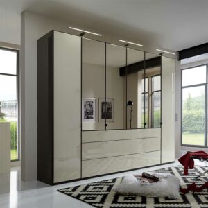 Franco Möbel Kleiderschrank in Creme Weiß Glas beschichtet Spiegel