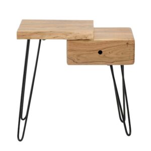Rodario Nachttisch aus Akazie Massivholz und Metall Baumkante