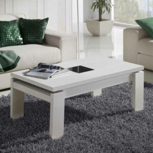 Furnitara Wohnzimmer Couchtisch in Hochglanz Weiß mit Schwarzglas 110 cm