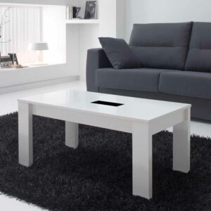 Furnitara Wohnzimmer Couchtisch in Weiß Hochglanz mit Schwarzglas