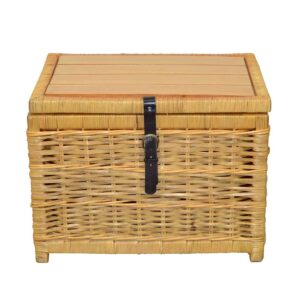 Möbel4Life Truhen Couchtisch aus Rattan Beige Holzplatte