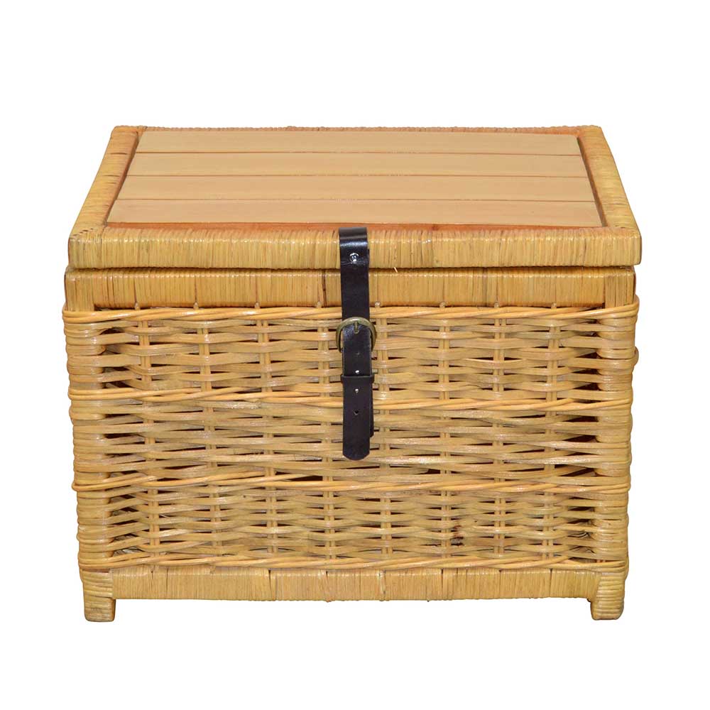 Möbel4Life Truhen Couchtisch aus Rattan Beige Holzplatte