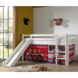 4Home Feuerwehrauto Bett aus Kiefer Massivholz Vorhang Set