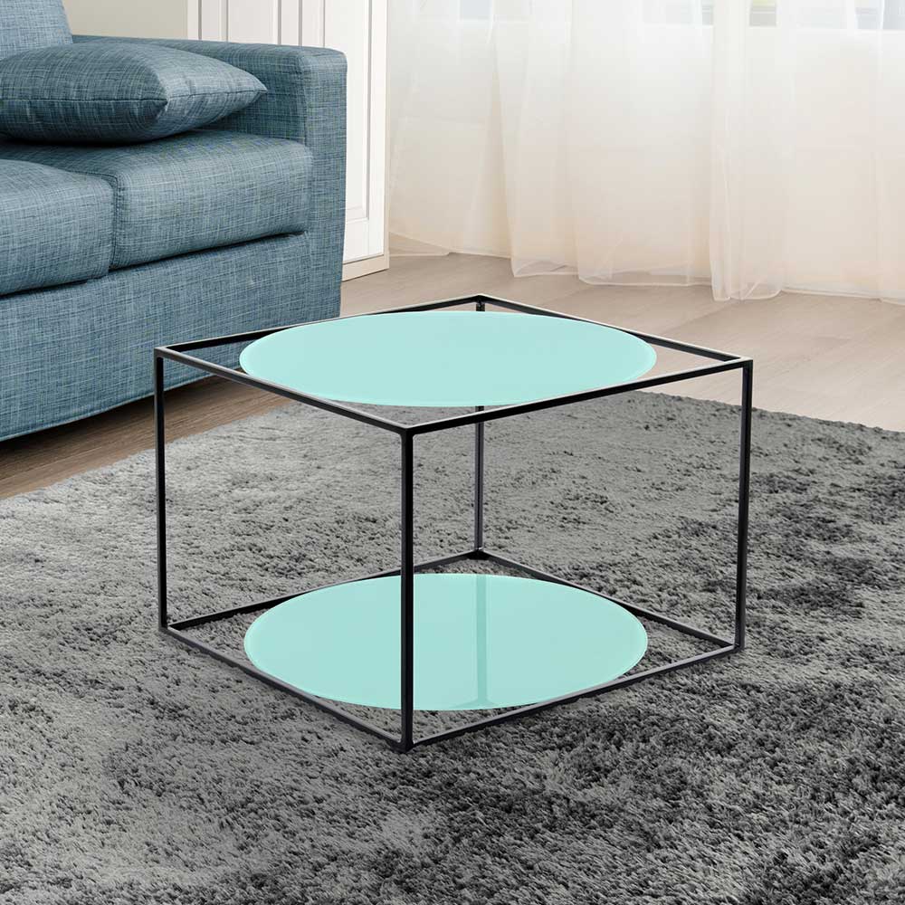 Doncosmo Design Couchtisch in Mindgrün und Schwarz runden Glasplatten