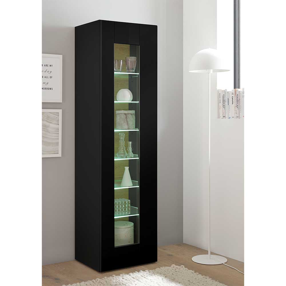 Brandolf Vitrinenschrank in Hochglanz Schwarz 45 cm breit