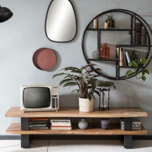 Möbel Exclusive TV Rack aus Akazie Massivholz und Metall 140 cm breit