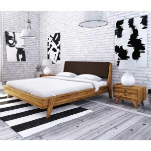 Basilicana Schlafzimmer Bett aus Wildeiche Massivholz Retro Design (dreiteilig)