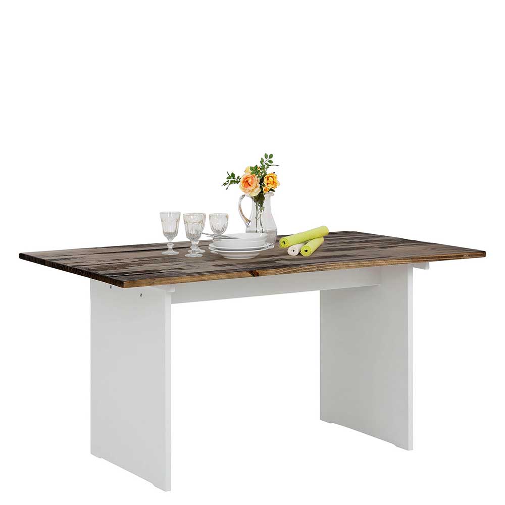 Möbel4Life Tisch Esszimmer & Küche in Kiefer dunkel und Weiß Landhausstil