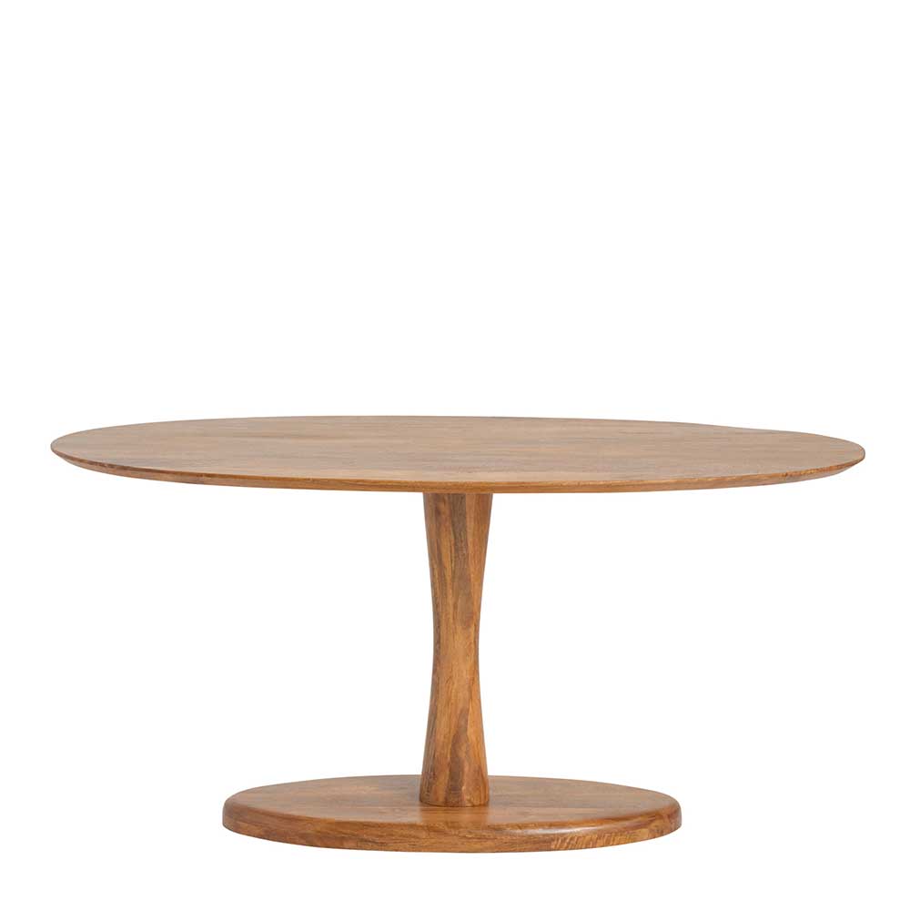 Möbel Exclusive Ovaler Esszimmertisch Retro aus Mangobaum Massivholz Cognac Braun