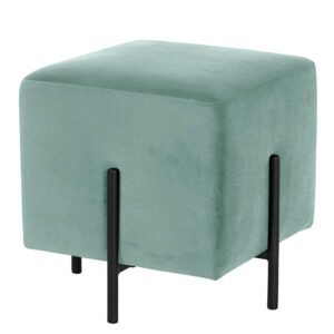 Möbel4Life Samt Sitzhocker Graugrün mit Vierfußgestell aus Metall Schwarz
