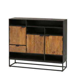 Möbel Exclusive Industrial Highboard aus Mangobaum Massivholz & Metall 120 cm hoch