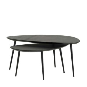 Möbel Exclusive Couchtische Retro schwarz mit Tischplatte in Wankelform Dreifußgestell (zweiteilig)