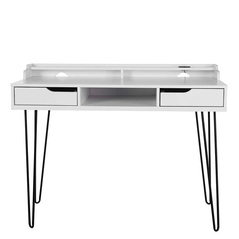 Möbel4Life Schreibtisch mit Aufsatz in Weiß und Schwarz 115 cm breit
