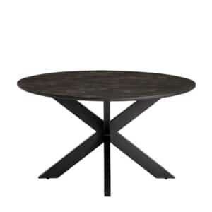 Möbel Exclusive Esszimmertisch schwarz rund aus Mangobaum Massivholz & Metall Schweizer Kante